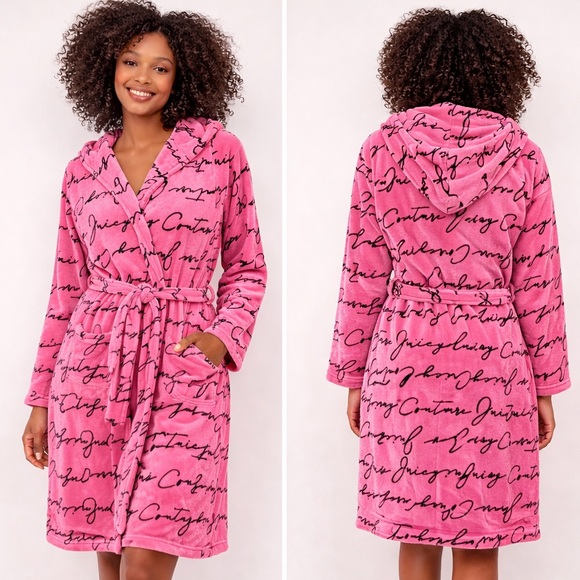 Juicy Couture Other - Juicy Couture NWT Plush Logo Script Robe Pink Cozy Lounge Sleepwear Size L/XL